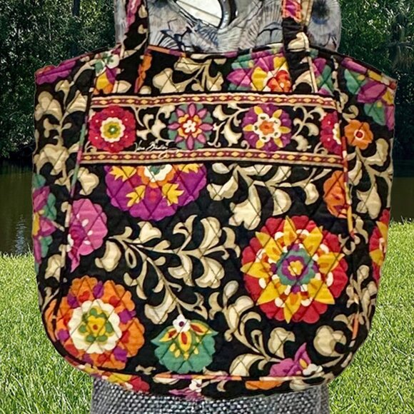 Vera Bradley Suzani Multicolor Black Floral Cotton Quilted Tote Shoulder EUC - Picture 2 of 13